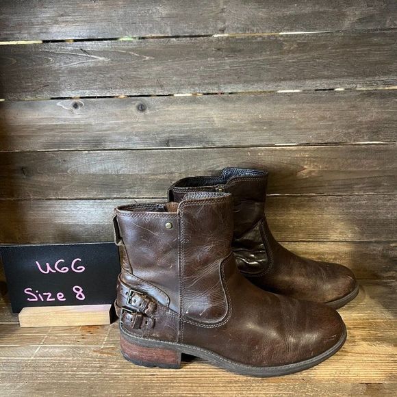 Womens UGG‎ Orion Brown Leather Comfort Ankle Chelsea Bootie Boots Size 8 M GUC - Picture 1 of 6